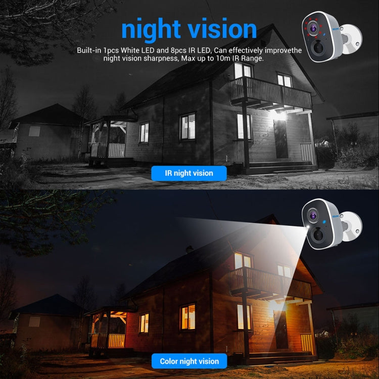 ESCAM G14 Cámara WiFi de visión nocturna infrarroja con reconocimiento Full HD 1080P recargable AI, G14