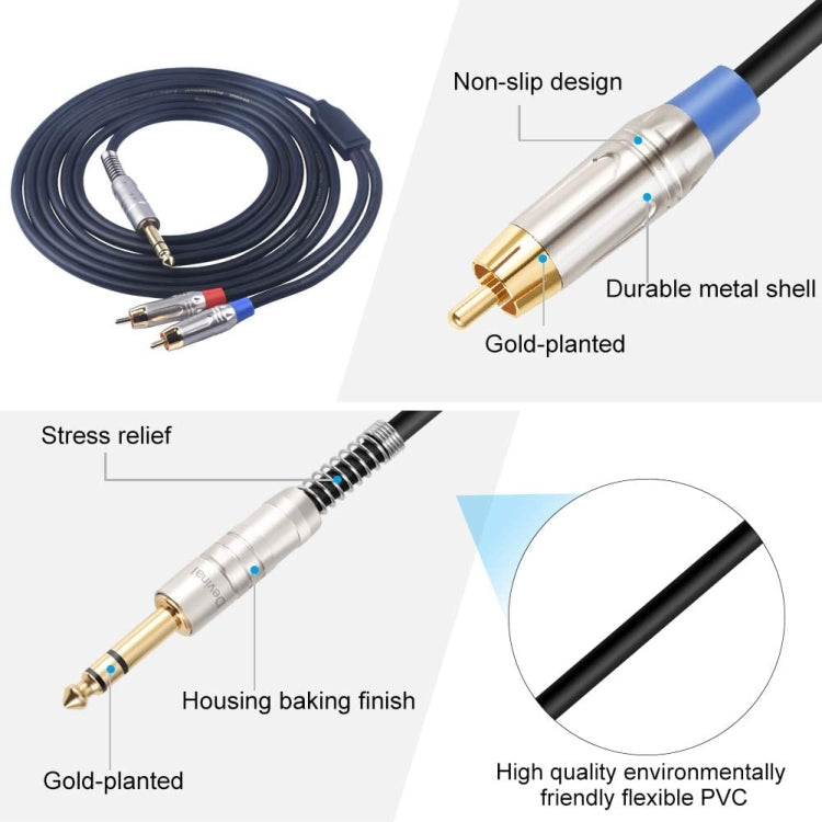 Cable de audio de 6,35 mm macho a doble RCA macho, 1.8m, 3m
