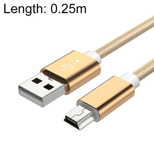 5 PCS Mini USB a USB A Cable de datos / carga tejido para MP3, cámara, DVR para automóvil, 0.25m, 1m, 1.5m, 2m, 3m