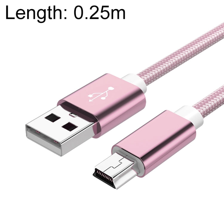 5 PCS Mini USB a USB A Cable de datos / carga tejido para MP3, cámara, DVR para automóvil, 0.25m, 1m, 1.5m, 2m, 3m