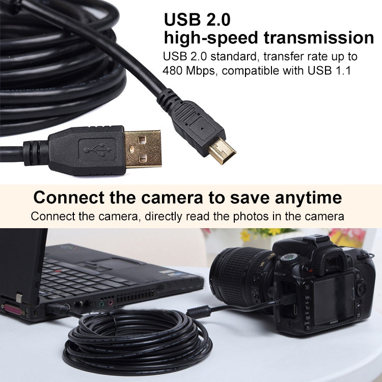 Mini cable de datos de extensión de cámara de 5 pines a USB 2.0, 10m, 12m, 15m, 20m
