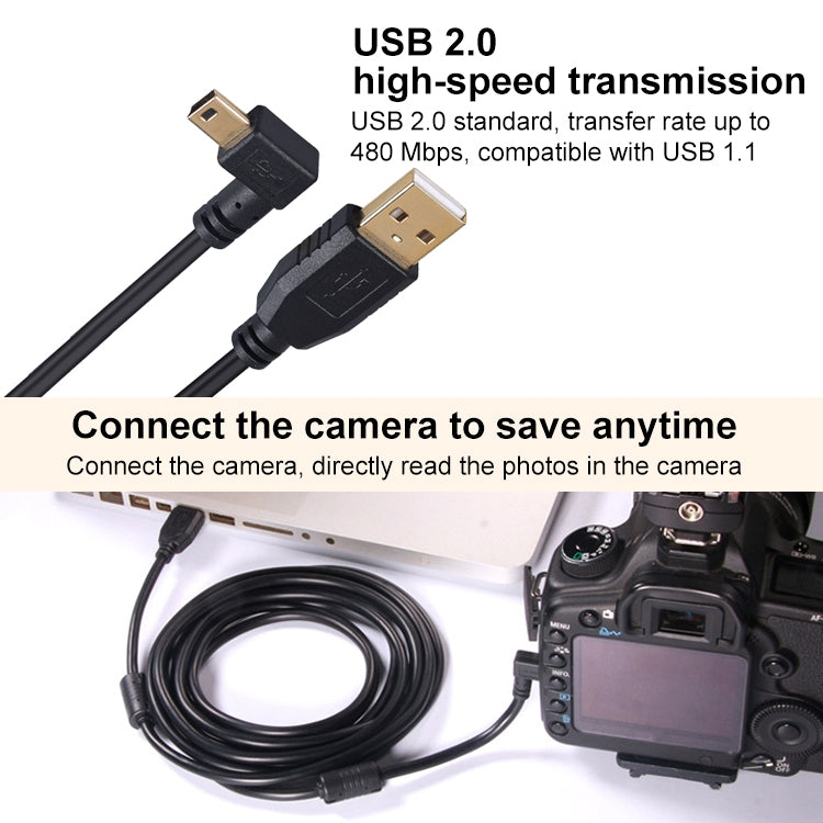 Codo Mini 5 pines a cable de datos de extensión de cámara USB 2.0, 1.5m, 2m, 3m, 5m, 10m, 15m, 20m