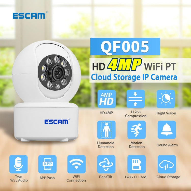 ESCAM QF005 3MP Interior HD WiFi Pan-tilt Camera, Admite detección de movimiento / Audio bidireccional / Visión nocturna, QF005
