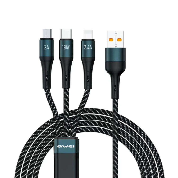 awei CL-972 Tipo-C / USB-C + 8 pines + Micro USB 3 en 1 Cable de datos de carga rápida, Longitud: 1,2 m