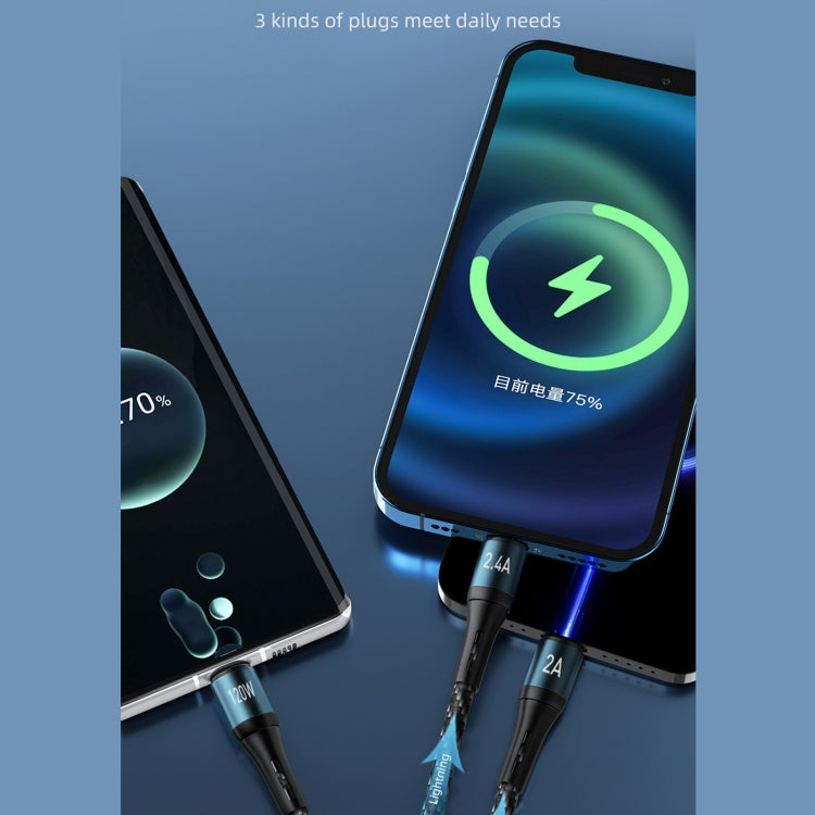 awei CL-972 Tipo-C / USB-C + 8 pines + Micro USB 3 en 1 Cable de datos de carga rápida, Longitud: 1,2 m