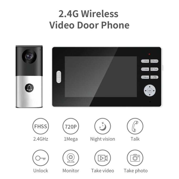 Timbre video inalámbrico 2.4G 720P compatible con visión nocturna, conversación y monitor