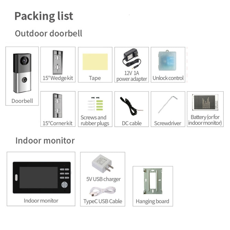 Timbre video inalámbrico 2.4G 720P compatible con visión nocturna, conversación y monitor