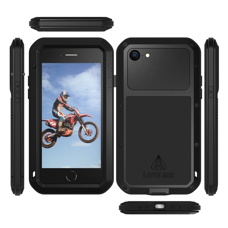 LOVE MEI Metal a prueba de golpes impermeable a prueba de polvo funda protectora para teléfono con vidrio, For iPhone SE 2022 / SE 2020 / 8 / 7