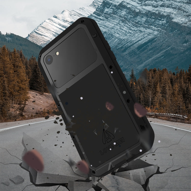 LOVE MEI Metal a prueba de golpes impermeable a prueba de polvo funda protectora para teléfono con vidrio, For iPhone SE 2022 / SE 2020 / 8 / 7
