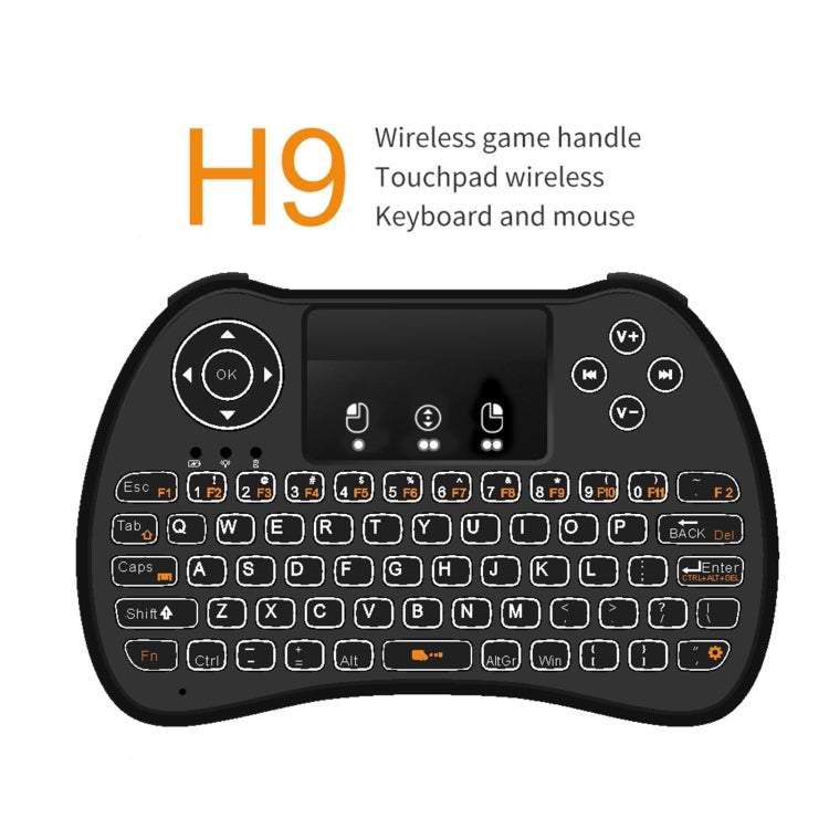 Mini teclado inalámbrico Air Mouse QWERTY H9 de 2,4 GHz con retroiluminación blanca y panel táctil para PC, TV, with White Backlight