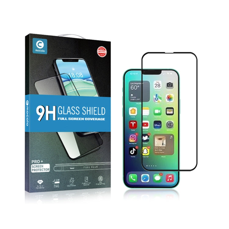 Película de vidrio templado con impresión de seda y pegamento completo mocolo 9H, For iPhone 14, For iPhone 14 Plus, For iPhone 14 Pro, For iPhone 14 Pro Max