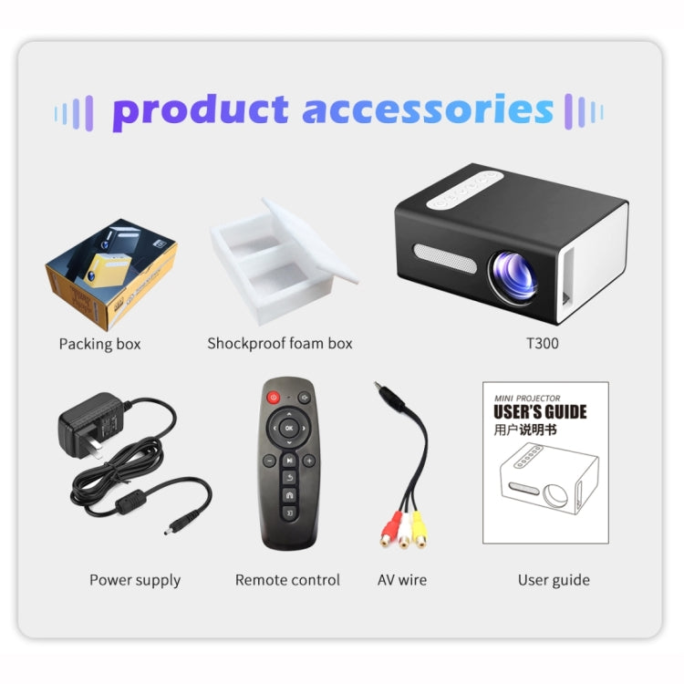 T300 25ANSI LED Proyector de juegos multimedia portátil para el hogar, EU Plug, UK Plug, AU Plug