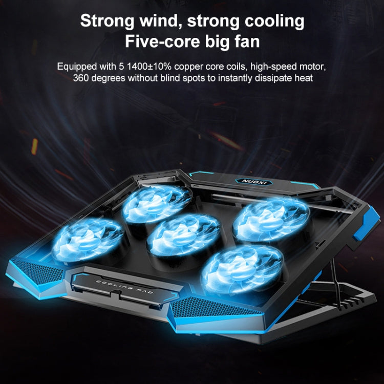 Soporte de refrigeración plegable para portátil con 5 ventiladores y 2 USB