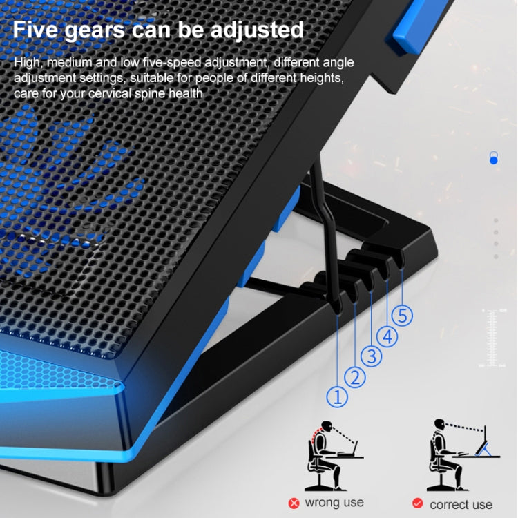 Soporte de refrigeración plegable para portátil con 5 ventiladores y 2 USB