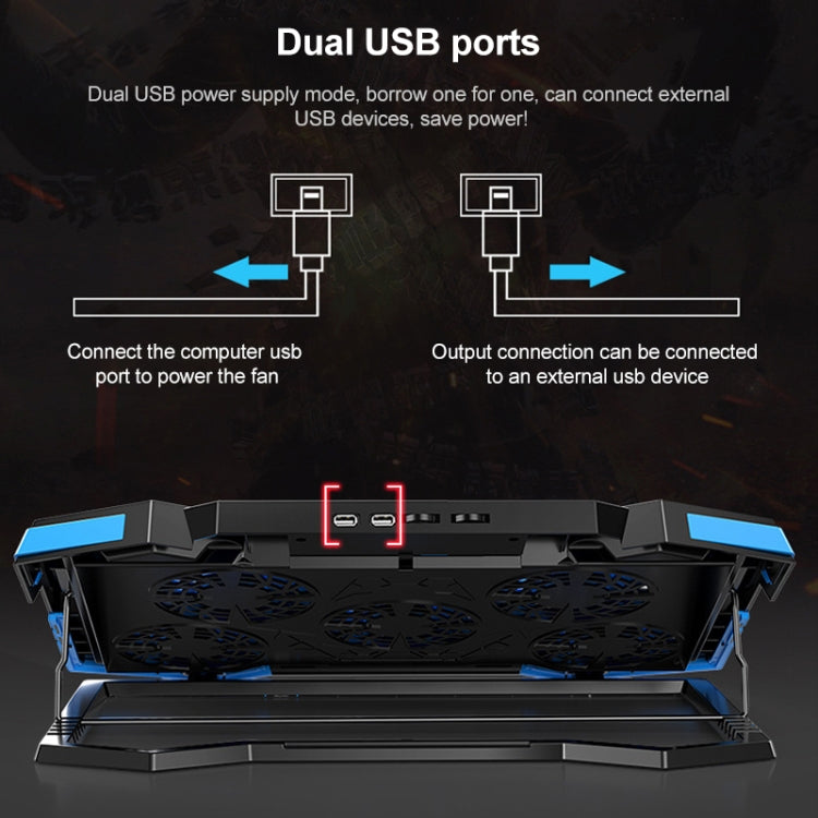Soporte de refrigeración plegable para portátil con 5 ventiladores y 2 USB