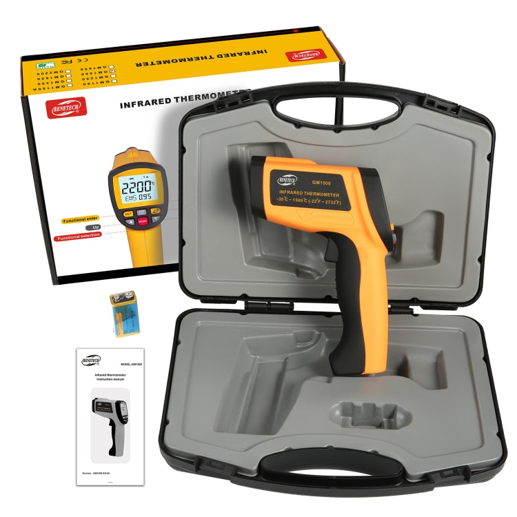BENETECH GM1500 Termómetro Infrarrojo con Pantalla LCD, Batería No Incluida, GM1500