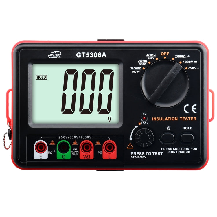 Probador de resistencia de aislamiento BENETECH GT5306A, batería no incluida