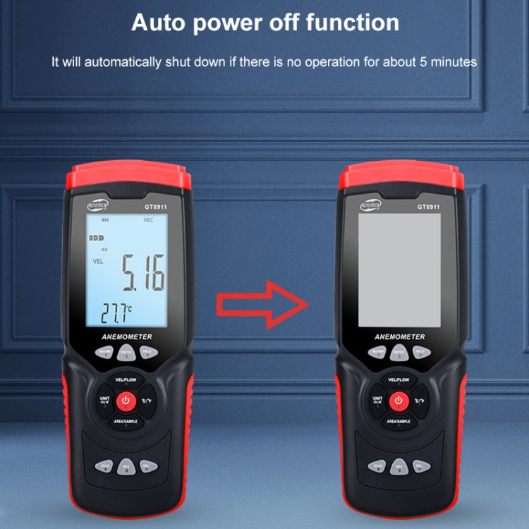 Anemómetro de hilo caliente LCD digital portátil BENETECH GT8911, GT8911 Hot Wire Anemometer