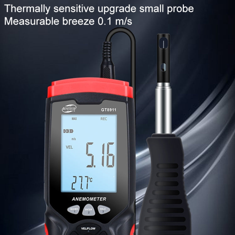 Anemómetro de hilo caliente LCD digital portátil BENETECH GT8911, GT8911 Hot Wire Anemometer