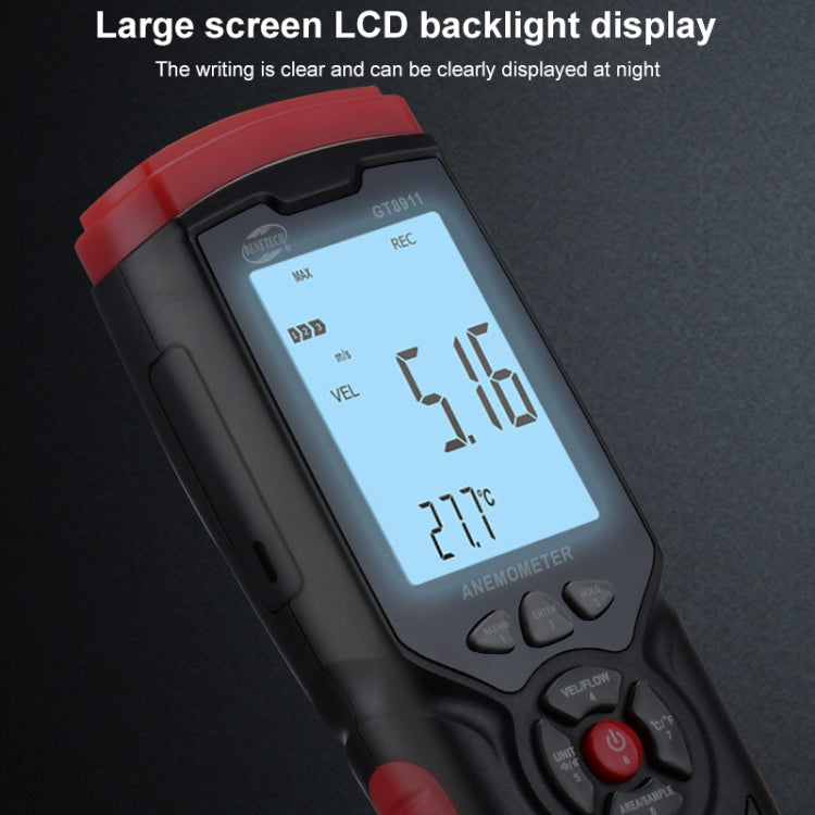 Anemómetro de hilo caliente LCD digital portátil BENETECH GT8911, GT8911 Hot Wire Anemometer