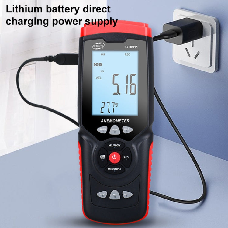 Anemómetro de hilo caliente LCD digital portátil BENETECH GT8911, GT8911 Hot Wire Anemometer