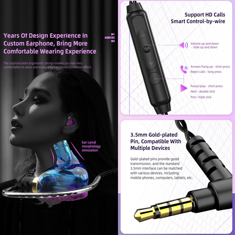 QKZ SK3 3.5mm Sports In-ear con cable HIFI Bass Stereo Sound Auricular con micrófono