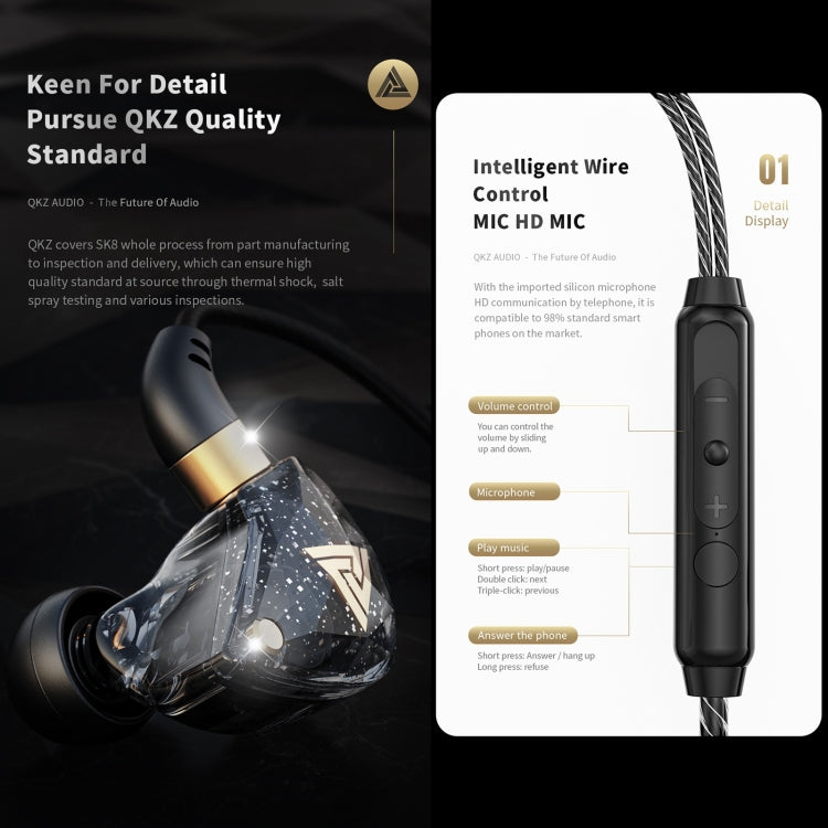 QKZ SK8 3.5mm Sports In-ear Dynamic HIFI Monitor Auricular con micrófono
