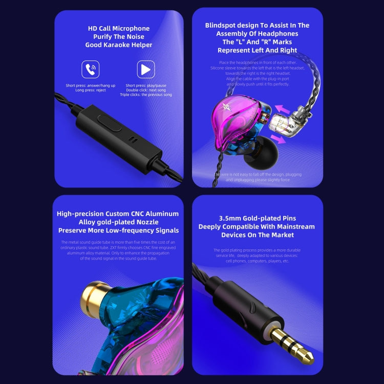 QKZ ZXT Sports In-ear Cableado Control Plug HIFI Stereo Stage Monitor Auricular, Standard Version, with Mic