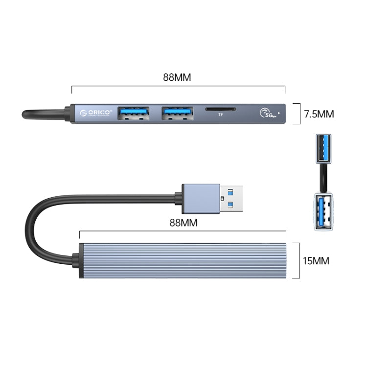 ORICO AH-A12F USB 3.0x1 + USB 2.0x2 + Adaptador de tarjeta TF a HUB USB 3.0, AH-A12F