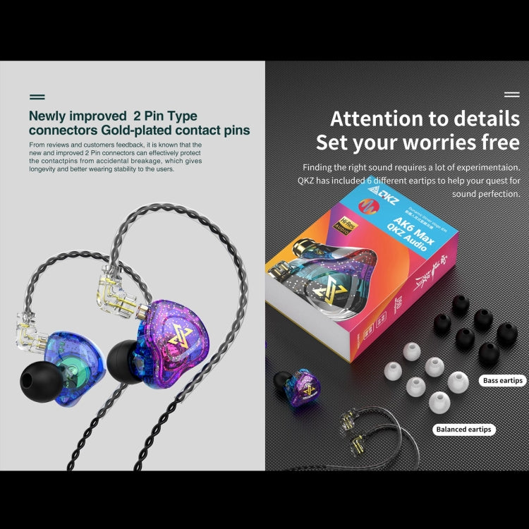 QKZ AK6 MAX In-ear Dynamic Subwoofer Auricular controlado por cable, Standard Version, with Mic Version