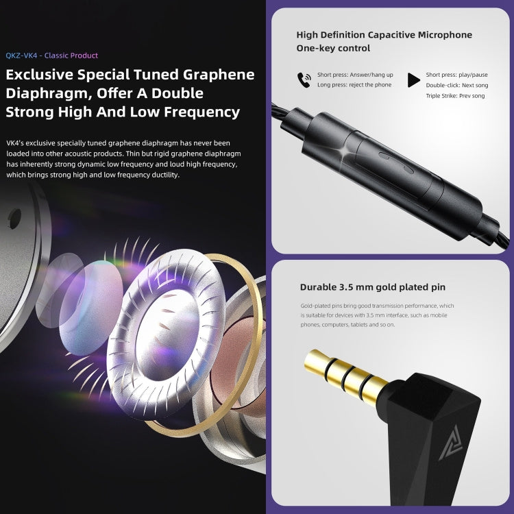QKZ VK4 In-Ear Subwoofer HiFi Auricular controlado por cable con micrófono