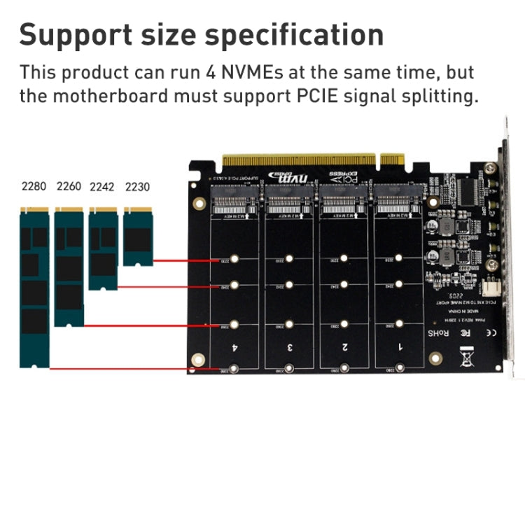 Tarjeta de matriz de 4 discos PH44 NVME Tarjeta de matriz dividida de señal PCI-E