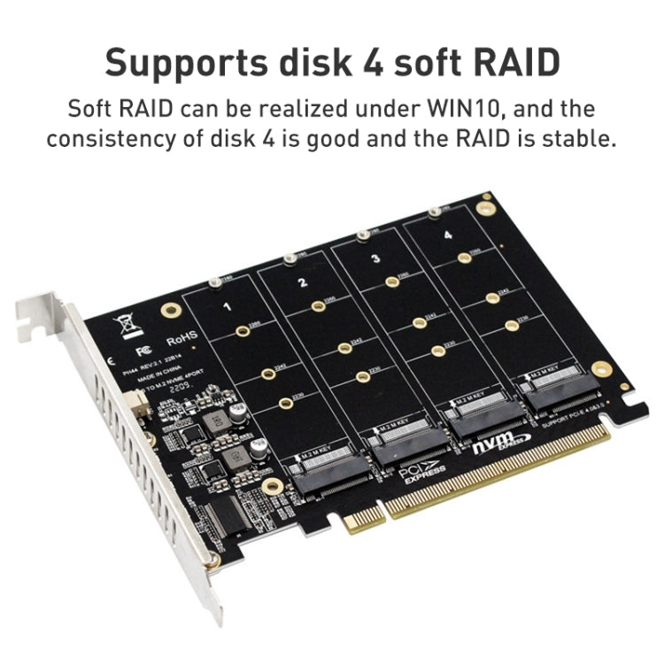 Tarjeta de matriz de 4 discos PH44 NVME Tarjeta de matriz dividida de señal PCI-E