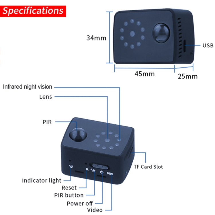 WD20 Mini 1080P HD Videocámara Visión Nocturna PIR Movimiento Acción Micro Cámara, MD20