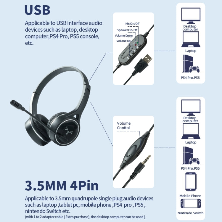 SOYTO SY-G30C Micrófono largo con cable Auriculares ergonómicos para juegos con cancelación de ruido, 3.5mm, USB