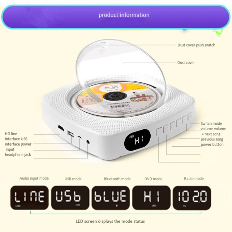 Kecag KC-609 reproductor de DVD doméstico montado en la pared reproductor de CD Bluetooth, DVD/CD+Connectable TV  + Plug-In Version, CD Version+ Not Connected to TV+ Plug-In Version, CD Version +Not Connected to TV + Charging Version, CD Version +     ...