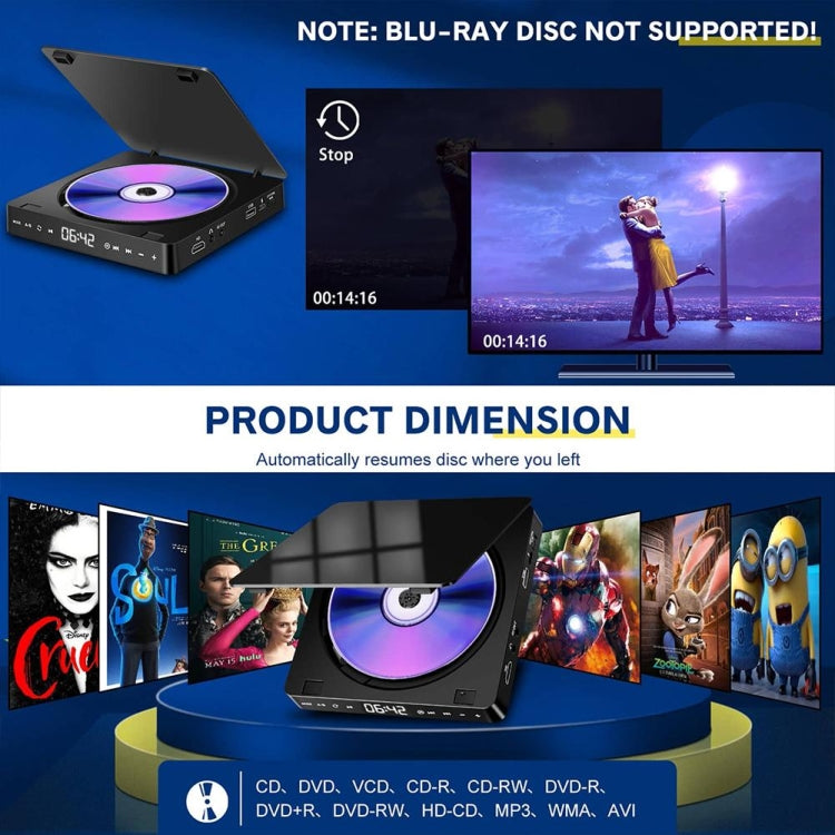 Kecag KC-708 Mini reproductor de DVD HD enchufable para el hogar, Mini HD DVD Player(Black)