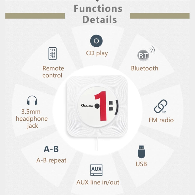 Kecag KC-808 reproductor de CD Bluetooth montado en la pared, KC-808 White, KC-808 Blue, KC-808 Black, KC-808 Pink