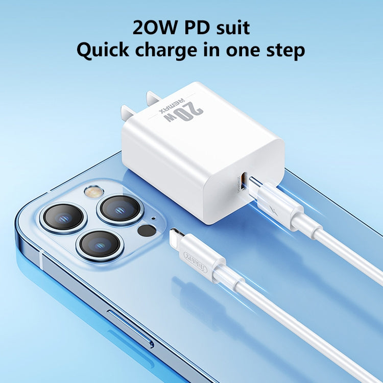 REMAX RP-U5 Extreme 2 Series 20W PD Cargador + 1m USB-C / Tipo-C a Juego de cables de datos de carga rápida de 8 pines, CN Plug, EU Plug, US Plug