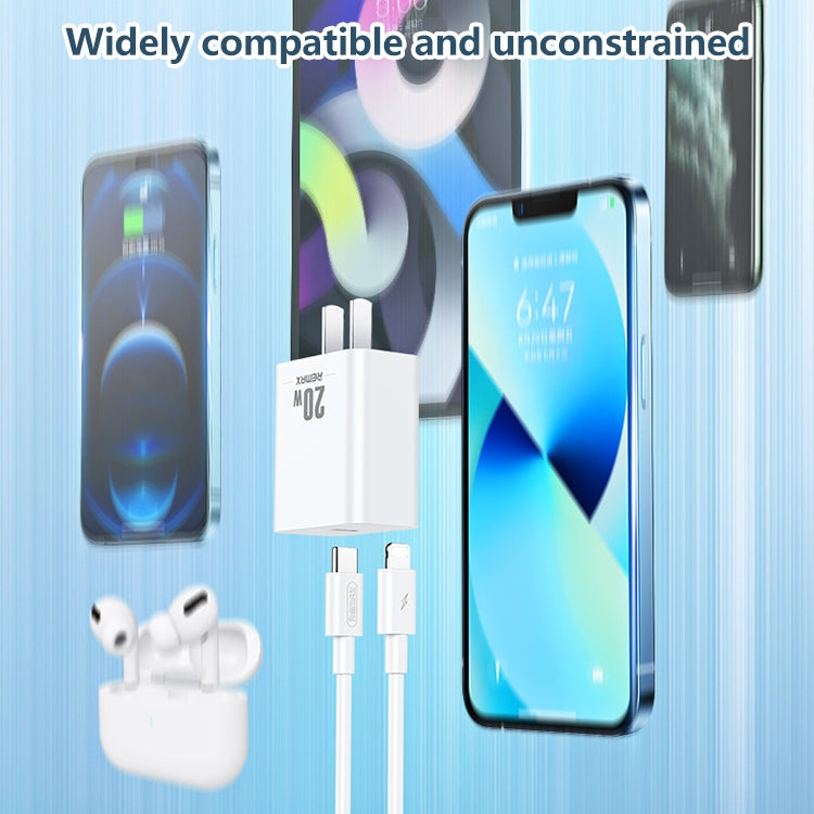 REMAX RP-U5 Extreme 2 Series 20W PD Cargador + 1m USB-C / Tipo-C a Juego de cables de datos de carga rápida de 8 pines, CN Plug, EU Plug, US Plug