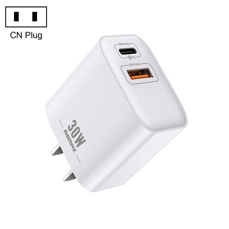 REMAX RP-U82 30W USB+USB-C/Tipo-C Cargador rápido de doble interfaz, CN Plug, EU Plug, UK Plug, US Plug