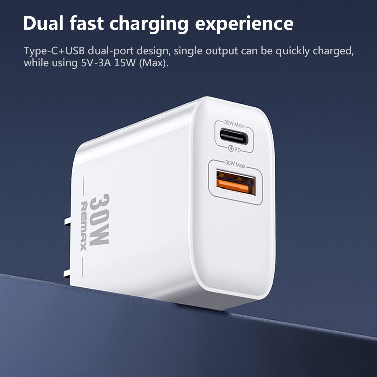 REMAX RP-U82 30W USB+USB-C/Tipo-C Cargador rápido de doble interfaz, CN Plug, EU Plug, UK Plug, US Plug