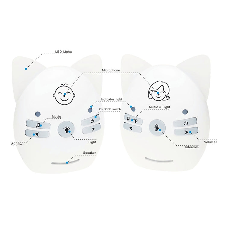 Monitor de audio inalámbrico para bebés compatible con monitoreo de voz + intercomunicador + luz nocturna sin batería, US Plug, UK Plug, EU Plug, AU Plug