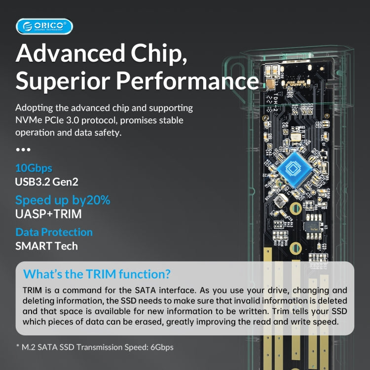Caja ORICO-USB3.1 Gen1 Type-C 6Gbps M.2 SATA SSD