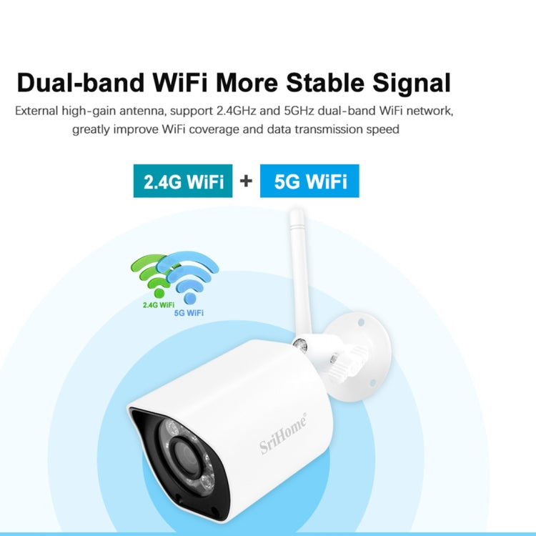 SriHome SH034 5.0MP Mini Dual 2.4 / 5G WiFi Exterior Impermeable Video Vigilancia Color Visión Nocturna Seguridad CCTV Cam, US Plug, EU Plug, UK Plug, AU Plug