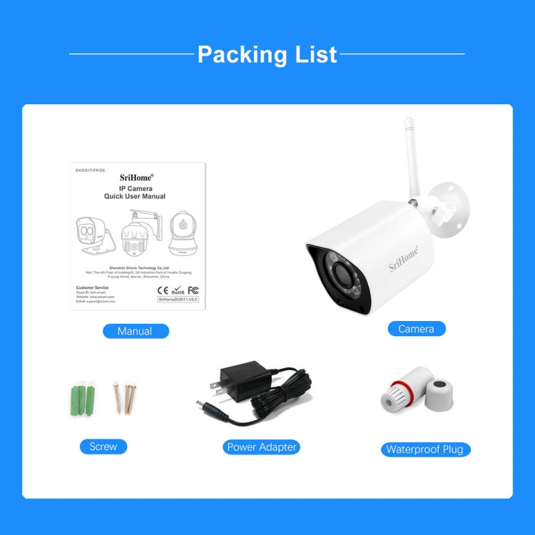 SriHome SH034 5.0MP Mini Dual 2.4 / 5G WiFi Exterior Impermeable Video Vigilancia Color Visión Nocturna Seguridad CCTV Cam, US Plug, EU Plug, UK Plug, AU Plug