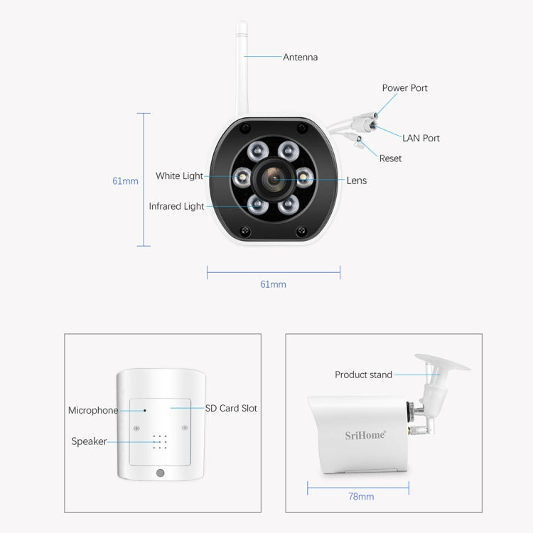 SriHome SH034 5.0MP Mini Dual 2.4 / 5G WiFi Exterior Impermeable Video Vigilancia Color Visión Nocturna Seguridad CCTV Cam, US Plug, EU Plug, UK Plug, AU Plug