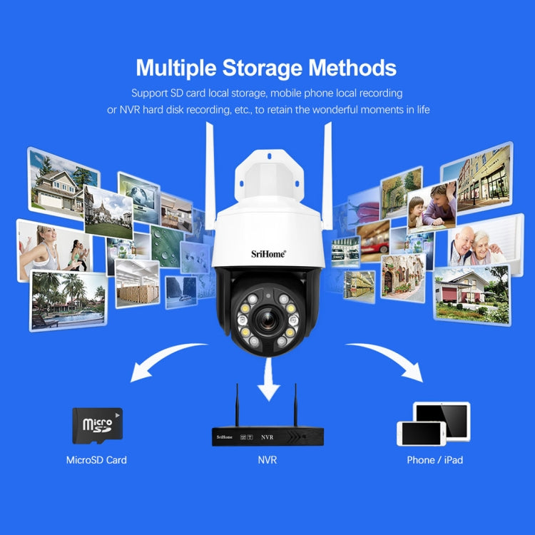 SriHome SH041 5.0MP 20X Zoom óptico 2.4G / 5G WiFi Impermeable AI Seguimiento automático H.265 Videovigilancia, US Plug, EU Plug, UK Plug, AU Plug