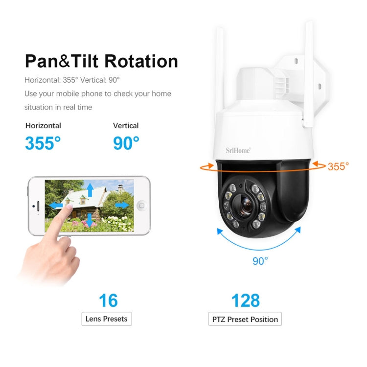 SriHome SH041 5.0MP 20X Zoom óptico 2.4G / 5G WiFi Impermeable AI Seguimiento automático H.265 Videovigilancia, US Plug, EU Plug, UK Plug, AU Plug