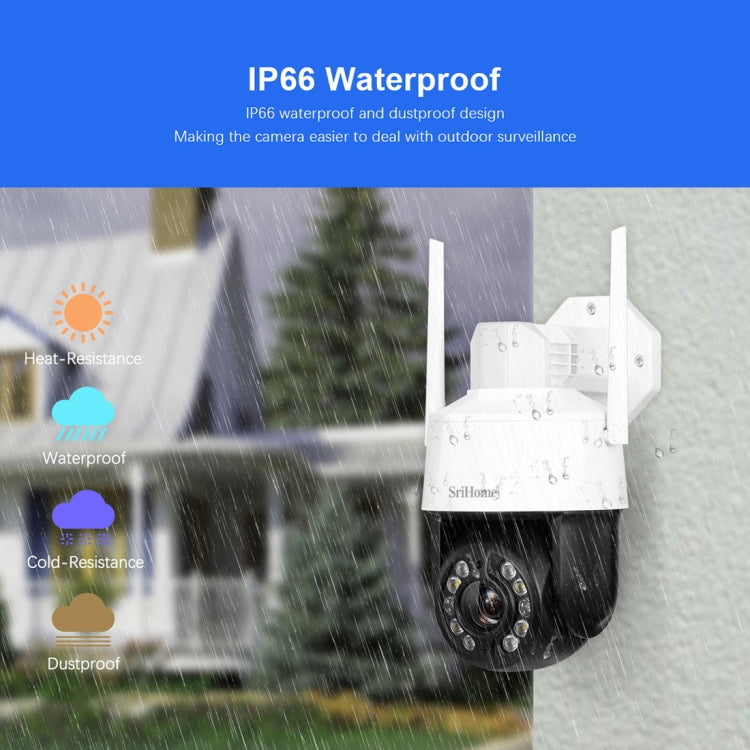 SriHome SH041 5.0MP 20X Zoom óptico 2.4G / 5G WiFi Impermeable AI Seguimiento automático H.265 Videovigilancia, US Plug, EU Plug, UK Plug, AU Plug